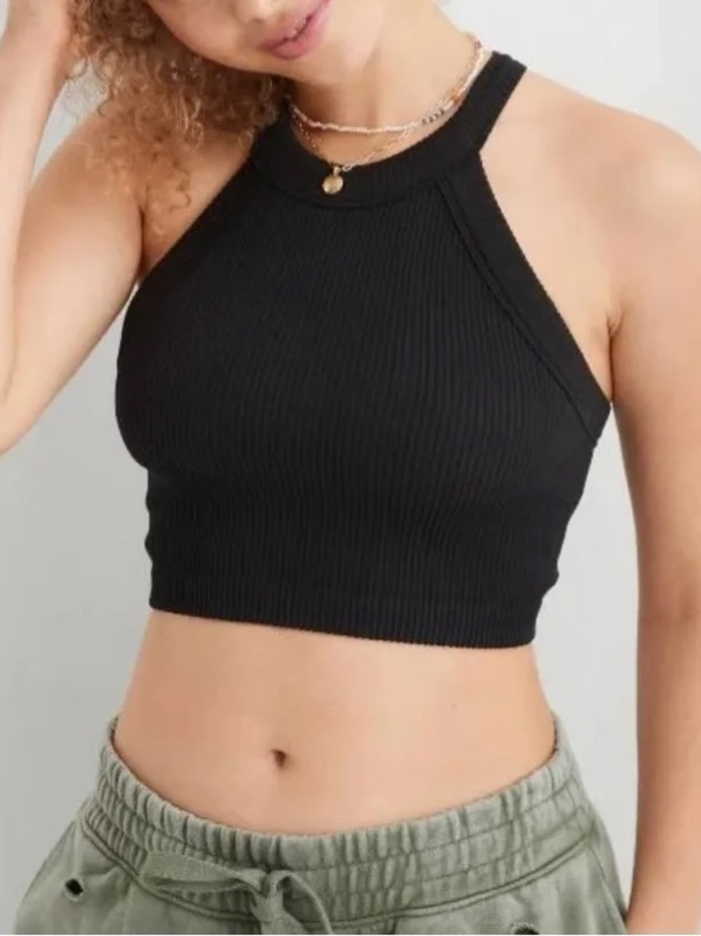 NWT Aerie ribbed superchill seamless high neck bra halter top ribbed
